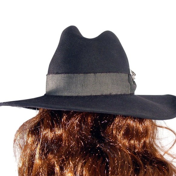 YESTADT MILLINERY Peaks $350 Black Fur Felt Wide Brim Hat Women\'s M (22.5\